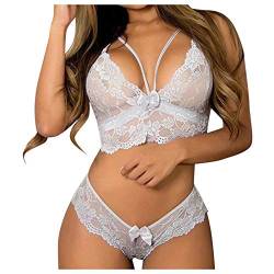 Awrvia Amazon Warehouse Deals Angebote Dessous Damen Sexy Unterwäsche Push Up Spitzen-BH und Höschen Verstellbar Riemen 2-teiliges Set Erotisch Tüll Transparent Lingerie Hohe Taille Zweiteiliges von Awrvia