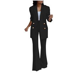 Awrvia Angebot des Tages blitzangebot Blazer Damen Elegant Hosenanzüge Sportlich 2-teilig Anzugjacke Einfarbig Anzug Set Slim fit Mode Damenanzug Festlich Longblazer Oversize Freizeitmantel von Awrvia