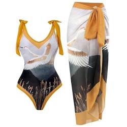 Awrvia Badeanzug Damen Sport Zweiteilig V Ausschnitt Badekleid Elegant Blumen Gedruckt Schwimmrock Set Sexy Mode Badeanzugkleid Sport Langer Schwimmanzug Vintage Monokini Schlanke Strandmode von Awrvia