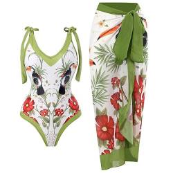 Awrvia Badeanzug Damen Sport Zweiteilig V Ausschnitt Badekleid Elegant Blumen Gedruckt Schwimmrock Set Sexy Mode Badeanzugkleid Sport Langer Schwimmanzug Vintage Monokini Schlanke Strandmode von Awrvia