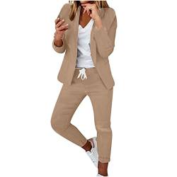 Awrvia Blazer Damen Sportlich Hosenanzüge 2-teilig Anzugjacke Karo Einfarbig Anzug Set Slimfit Festlich Damenanzug Lang Elegant Freizeitmantel Business Mode Mantel Angebote des Tages Heute von Awrvia