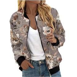 Awrvia Bomberjacke Damen Elegant Sweatjacke mit ReißVerschluss Kurzjacke Leicht Damenjacken Temperament FrüHlingsjacke Party College Jacke Slim Fit Übergangsjacke Drucken Vintage Mantel von Awrvia