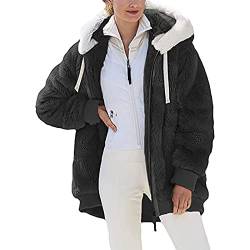 Awrvia Damen Fleecejacke Teddy Fleece Winterjacke Warm Gefüttert Mantel Winter Kapuzenpullover Reißverschluss Hoodie Oversize Jacken Flauschig Plüschjacke Sweatshirt mit Taschen Softshelljacke von Awrvia