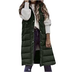 Awrvia Daunenweste Damen Elegant Weste Warm Gefüttert Longweste Outdoor Sportlich Steppweste Reißverschluss Ärmellose Mantel Freizeit Puffer Winterjacke Einfarbig Plüsch Kapuzenweste Winter von Awrvia