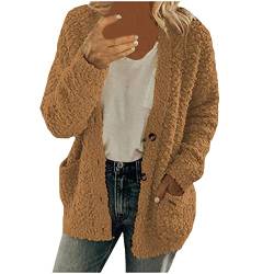 Awrvia Fleecejacke Damen Flauschig Strickjacke Fleece Weich Winterjacke Slim Warm Wintermantel Casual Sportlich Übergangsjacke Einfarbig Sweatshirt Langarm Outdoor Jacken Modische Retro Oberteile von Awrvia