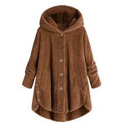 Awrvia Fleecejacke Damen Teddy Plüschjacke mit Kapuze Fellmantel Warm Übergangsjacke mit Reißverschluss Plüschmantel Lässige Langarm Jacken Casual Einfarbig Mantel Bequeme Basic Wintermantel von Awrvia