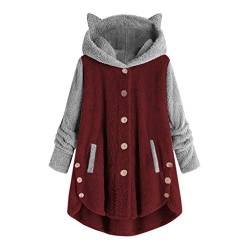 Awrvia Hoodie Damen Oversize PlüSchjacke Warm GefüTterte Fleecemantel LäSsige Teddyjacke Flauschig KäTzchen Wintermantel Farbblock Lange Cardigan Kuschelig Kawaii Kapuzenjacke mit Taschen Mantel von Awrvia