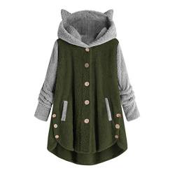 Awrvia Hoodie Damen Oversize PlüSchjacke Warm GefüTterte Fleecemantel LäSsige Teddyjacke Flauschig KäTzchen Wintermantel Farbblock Lange Cardigan Kuschelig Kawaii Kapuzenjacke mit Taschen Mantel von Awrvia