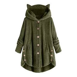 Awrvia Hoodie Damen Teddyjacke Plüschjacke Warm Retro Fleecemantel Lässige Flauschig Kätzchen Wintermantel Farbblock Lange Cardigan Kuschelig Kawaii Kapuzenjacke mit Taschen Mantel von Awrvia