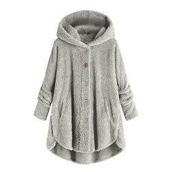 Awrvia Hoodie Damen Y2K PlüSchjacke Warm GefüTterte Fleecemantel LäSsige Teddyjacke Flauschig KäTzchen Oversize Wintermantel Farbblock Lange Mantel Kuschelig Kawaii Kapuzenjacke mit Taschen von Awrvia