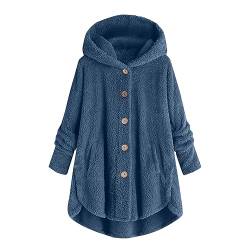 Awrvia Hoodie Damen Y2K PlüSchjacke Warm GefüTterte Fleecemantel LäSsige Teddyjacke Flauschig KäTzchen Oversize Wintermantel Farbblock Lange Mantel Kuschelig Kawaii Kapuzenjacke mit Taschen von Awrvia