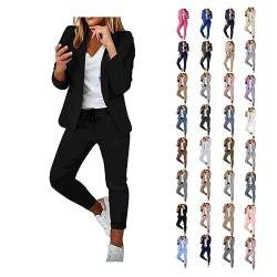 Awrvia Hosenanzüge für Damen Blazer Anzugjacke 2-teilig Einfarbig Anzug Set Slimfit Baumwolle Damenanzug Sportlich Streetwear Elegant Freizeitmantel Business Mode Mantel Rave Oberbekleidung von Awrvia