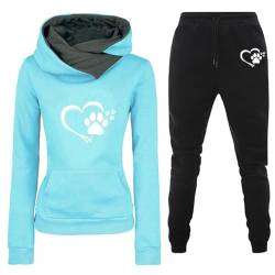 Awrvia Jogginghosen Damen 2-Teilig Set Lockere Modische Trainingsanzug Y2K Zweiteiler Sportlich Pullover Druck Hoodies Lässig Oberteile und Sporthosen Baumwolle Freizeitanzug Lang Kapuzenjacke von Awrvia