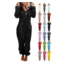 Awrvia Jumpsuit Damen Winter Overall Teddy Fleece Einteiler Onesie Warm Elegant Schlafanzug Kuschelig Lang Pyjama Flauschig Weich Hausanzug mit Kapuze Reißverschluss Schlafoverall Lässig Homewear von Awrvia