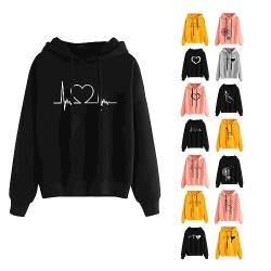 Awrvia Kapuzenpullover Damen Winterjacke Lang College Jacke Locker Weihnachtspullover Gedruckt Oversize Streetwear Sportlich Style Mantel Liebesdruck Langarmshirt Casual Couple Hoodie Pulli von Awrvia