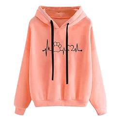 Awrvia Kapuzenpullover Damen Winterjacke Lang College Jacke Locker Weihnachtspullover Gedruckt Oversize Streetwear Sportlich Style Mantel Liebesdruck Langarmshirt Casual Couple Hoodie Pulli von Awrvia