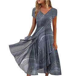 Awrvia Kleider Damen Elegant Sommerkleid Lang Leichter Abendkleid Einfarbiges Locker Freizeitkleid Baumwolle Vintage Strandkleid Mode Leichter Ballkleider Kurzarm Wickelkleid für Frauen von Awrvia