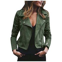 Awrvia Kunstlederjacke Damen Motorrad Oversized Jacke klassisch Bikerjacke Elegant Retro Lederjacke Reißverschluss Mantel Kurz Leicht Übergangsjacke Vegan Mode Windjacke Outdoor Mantel von Awrvia