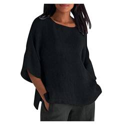 Awrvia Last Minute Angebote Bluse Damen Oversize Leinenbluse Sommer Große Größen Hemdbluse Leinen Elegant Weiß Longbluse Bügelfrei Casual Blusenshirt Kurzärmeliges Rundhals Damenblusen Schwarz von Awrvia