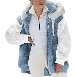 Awrvia Plüschjacke Damen Flauschig Fleecejacke Lässige Winddichter Mantel mit Tasches Kapuzenjacke Teddy Fleece Winterjacke Mode Warm Hoodie Reißverschluss Weiche Jacken Sportlicher Oberteile von Awrvia