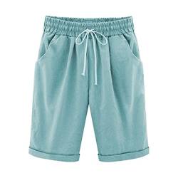 Awrvia Shorts Damen Sommer Hose Leinen Musselin Jogginghose Kurze Beach Stoffhose mit Taschen Laufshorts Mode Lässige Leinenhose Elastische Taille Freizeithose Stretch Gerades Bein Sporthosen von Awrvia