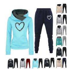 Awrvia Trainingsanzug Damen 2-Teilig Set Heartbeat Druck Hoodies Lockere Modische Jogginghosen Y2K Hose Zweiteiler Sportlich Pullover Lässig Sporthosen 2 Stück Freizeitanzug Lang Kapuzenjacke von Awrvia