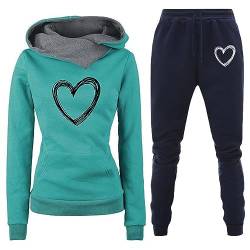 Awrvia Trainingsanzug Damen 2-Teilig Set Heartbeat Druck Hoodies Lockere Modische Jogginghosen Y2K Hose Zweiteiler Sportlich Pullover Lässig Sporthosen 2 Stück Freizeitanzug Lang Kapuzenjacke von Awrvia