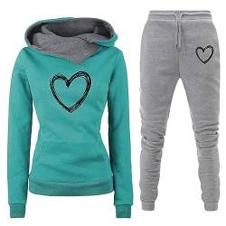 Awrvia Trainingsanzug Damen 2-Teilig Set Heartbeat Druck Hoodies Lockere Modische Jogginghosen Y2K Hose Zweiteiler Sportlich Pullover Lässig Sporthosen 2 Stück Freizeitanzug Lang Kapuzenjacke von Awrvia