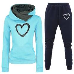 Awrvia Trainingsanzug Damen Lang Jogginghosen Lockere Modische Hose Zweiteiler Sportlich Pullover Lässig Sporthosen 2-Teilig Set Heartbeat Druck Hoodies 2 Stück Freizeitanzug Y2K Kapuzenjacke von Awrvia