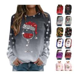 Awrvia Weihnachtspulli Damen Lustig Weihnachtspullover Baumwolle Drucken Sweatshirt Lang Rundhals Pullover Casual Sportlich Weihnachtspulli Locker Casual Pulli Winter Black Friday Angebote 2023 von Awrvia