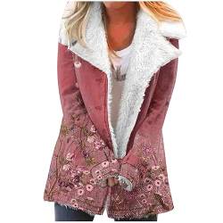 Awrvia Winterjacke Damen Lang Plüschjacken Warme Kunstpelz Gefüttert Wollmäntel Parka Wintermantel Dicker Lässige Trenchcoat Große Größen Baumwolljacke mit Knöpfe und Taschen Mantel Winter von Awrvia