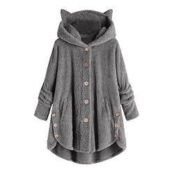 Awrvia Winterjacke Damen Lang Teddyjacke Outdoor Kawaii Cardigan mit Kapuze und Knopf Hoodie Einfarbig Hochwertige PlüSchjacke Oversize Warm Kapuzenpullover Sweatshirt Mode Lammwoll Parka Mantel von Awrvia