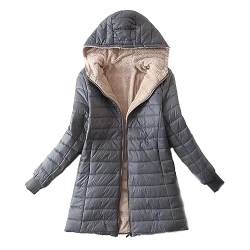 Awrvia Winterjacke Damen Warme Steppjacke Verdicken Lang Softshelljacke Fleece Gesteppte Wintermantel mit Kapuze Sportjacke Elegant Winterparka Mantel Winddichter Funktions Übergangsjacke von Awrvia