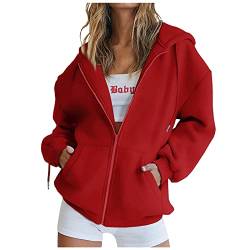 Awrvia Zipper Hoodie Damen Y2K Kapuzenjacke Vintage Oversize Kapuzenpullover Einfarbig Premium Sweatjacke Casual College Jacke Basic Übergangsjacke Leichter Sweatshirt E-Girl Top Herbst Winter von Awrvia