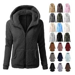 Awrvia black friday angebote 2023 Fleecejacke Damen Elegant Plüschjacke Teddyfleece Lässige Mode Sweatshirt Übergang Warm Softshelljacke mit Kapuze und Taschen Winterjacke von Awrvia