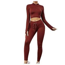 Awrvia kleider premium marken Lounge Set Damen Baumwoll Zweiteiliger Schmal Jogger Anzug Mode Langen Hosen Umklappbare Yoga Freizeitanzug Elegant Bequemes Weiches Trainingsanzug Set von Awrvia