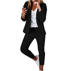 Blazer Damen Elegant Hosenanzüge Sportlich 2-teilig Anzugjacke Mode Damenanzug Longblazer Freizeitmantel Business Mantel Rave Oberbekleidung (DE/NL/SE/PL, Alphanumerisch, L, Regular, Regular, schwarz) von Awrvia