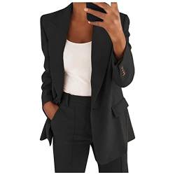 Hosenanzüge für Damen Blazer Set 2-teilig Lang Anzugjacke Business Mode Damenanzug Slim Festlich Bürojacke Sportlich Einfarbig Longblazer Elegant Freizeitmantel Vintage Sweatblazer Anzug von Awrvia