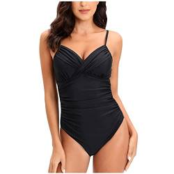 Sexy Badeanzug Damen One Piece Push Up Bademode High Waist mit Cups Strandmode Große Größe Bauchweg Einteiler Blumenmuster Badebekleidung Gepolstertem Crinkle Schwimmanzug Rücken Cut-Out von Awrvia