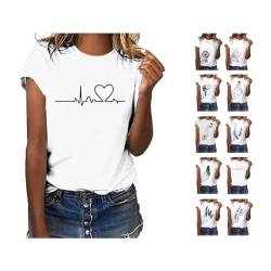 Sommer T-Shirt Damen Basic T Shirt Bedrucken Rundhalsausschnitt Oberteile Baumwolle Casual Bluse Locker Kurzarm Sportshirt Kawaii Elastisch Tops Vintage Aesthetic Sommershirt Lockere Outfit von Awrvia