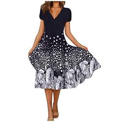 Sommerkleid Damen Lang Abendkleid V-Ausschnitt A-Linie Kleider Festliche Ballkleider Vintage Rockabilly Cocktailkleid Kurzarm Swing Freizeitkleid Große Größen Strandkleid Chiffon Partykleid von Awrvia