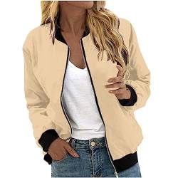 Übergangsjacke Damen Oversized Bomberjacke Vintage College Jacke ReißVerschluss Herbst Pilotenjacke Y2K Moden Winterjacke Blumenmuster Freizeitjacke Leichte Kurz Outwear Solid Casual Mantel von Awrvia