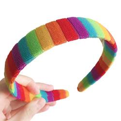 Haarreif für Damen und Mädchen, Herbst, Winter, Plüsch, Regenbogenfarben, bunt, gestreift, elastisch, für Festivals, Partys, Waschen, Gesicht, Styling, Kopfbedeckung, Bandana, Stirnband von Awydky