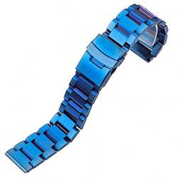 AxBALL 18 20 22 24mm Uhrenarmbänder Armband Frauen gebürstet Edelstahl Handgelenk Uhr Strap Band Doppel Push-Bereitstellung Schließung (Color : Blauw, Size : 22Mm) von AxBALL