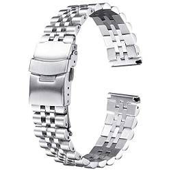 AxBALL Edelstahl Uhrenarmband Armband 20mm 22mm 24mm Frauen Männer Silber Metall Uhr Band Strap Zubehör (Color : Silber, Size : 22mm) von AxBALL