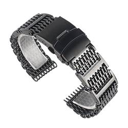AxBALL Uhrenarmbänder Schwarz Edelstahl Mesh Falten Verschluss Mit Sicherheit Uhr Band 20mm 22mm 24mm Armband Männer Frauen (Size : 20mm) von AxBALL