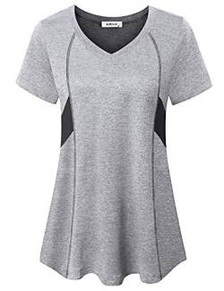 AxByCzD Kurzärmeliges Damen-Oberteil, Workout, Sport, Yoga - Grau - XX-Large von AxByCzD