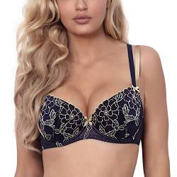 Axami Dame Push-Up BH Geblümt Träger Schleife Stickerei V-9421, Dunkelblau,75D von Axami