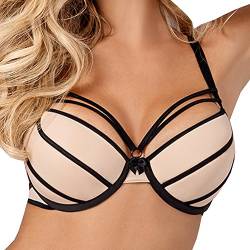 Axami V-7001 Zephyr Push-Up BH Damen Dessous Streifen Regulierbar Setteil EU, Schwarz-Beige,70A von Axami