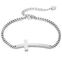 Axbuldo Damenarmband Umgekehrtes Kreuz Armbänder Damen Edelstahl Verstellbar Armkette Armreif Geschenke für Frauen Mädchen Silber von Axbuldo